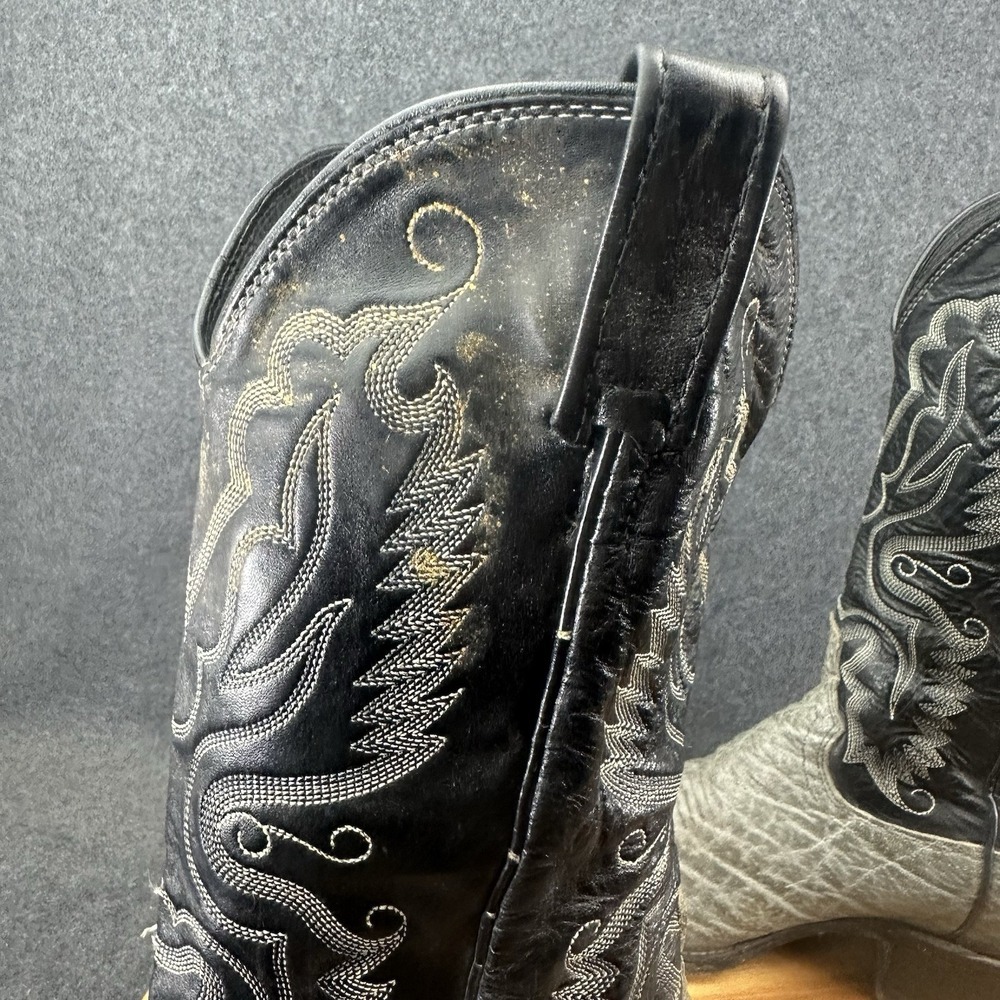 Vintage Dan Post Cowboy Boots 8EW Exotic Safari Print Bullhide Cow Leather Gray - Picture 10 of 16
